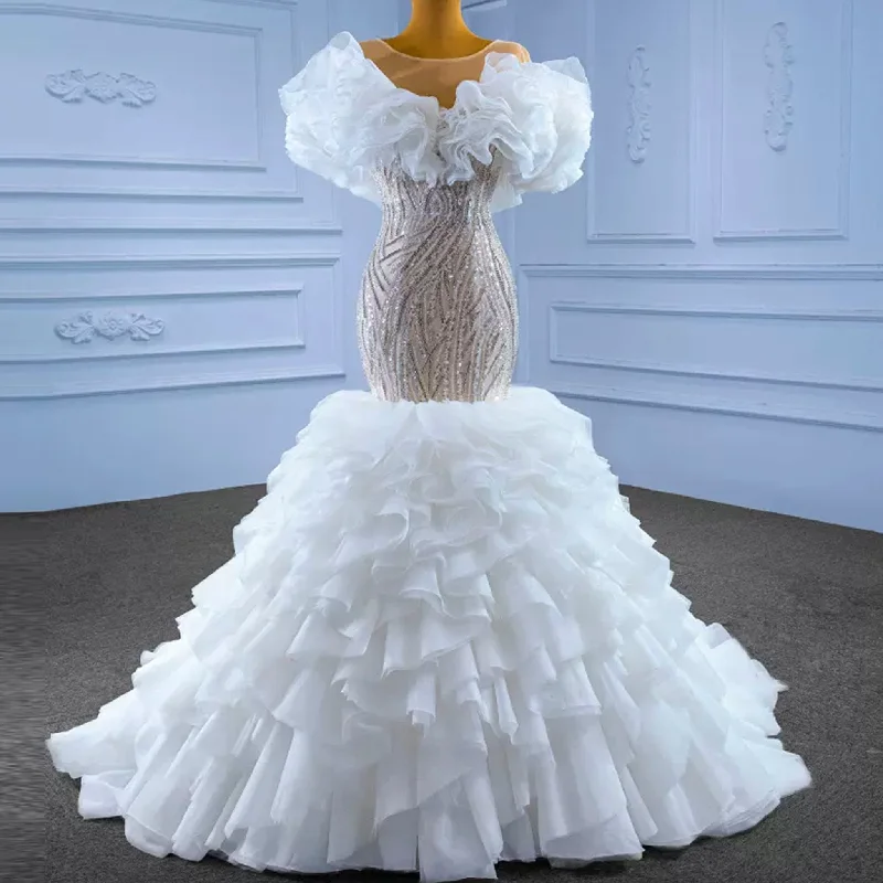 Gorgeous Beading Sequins Cascading Ruffles Wedding Dress