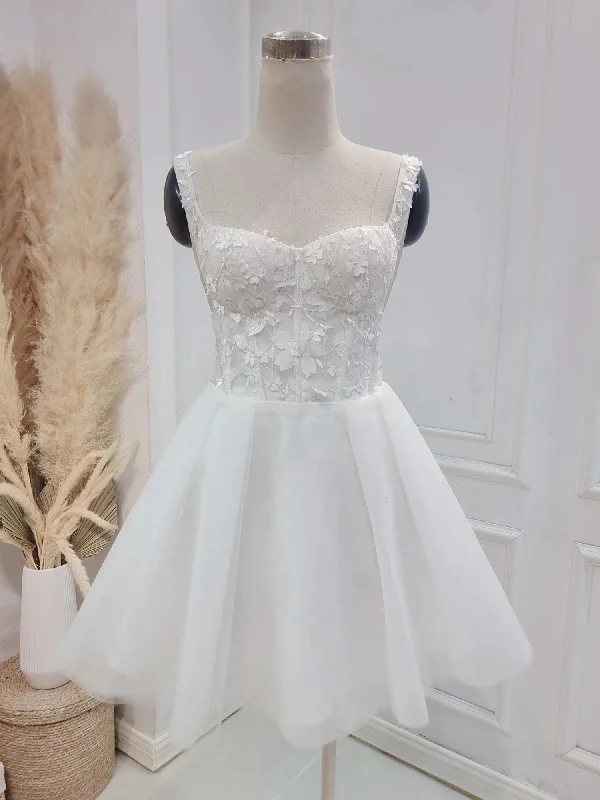 Lace A-Line Short Wedding Dress White  Sexy Sweetheart