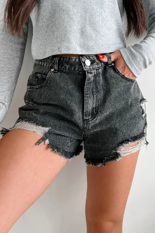 Avril High Rise Distressed Denim Shorts (Black)