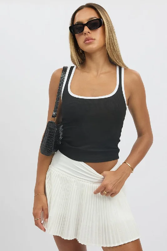 Black Tank Top Sleeveless Contrast Trim