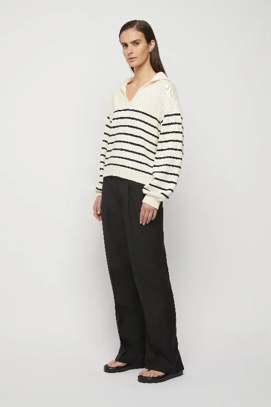 Collared Cotton Striped Knit