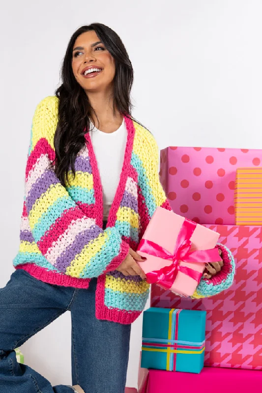 Forgot You Existed Hot Pink Multi Striped Cardigan SALE FINAL SALE