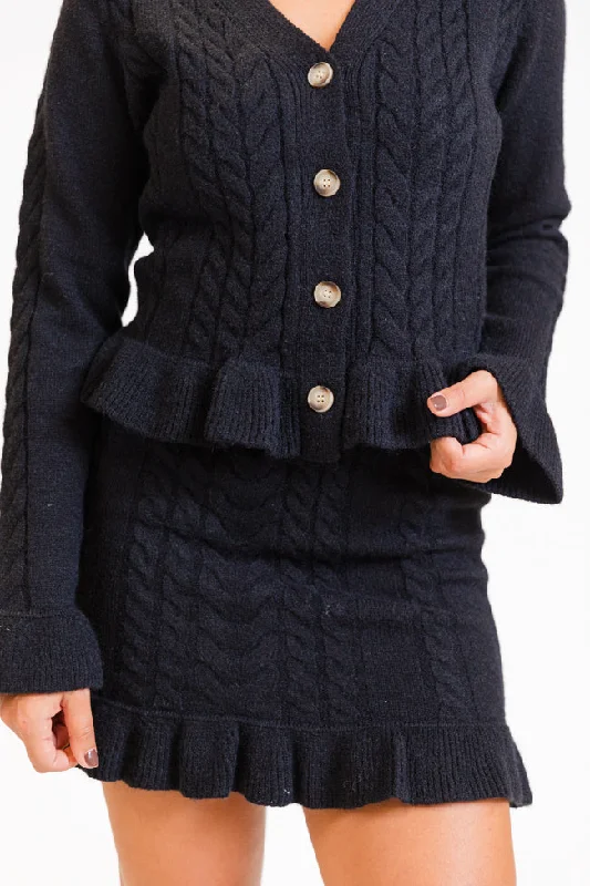 Glistening In The Snow Black Cable Knit Cardigan Set FINAL SALE