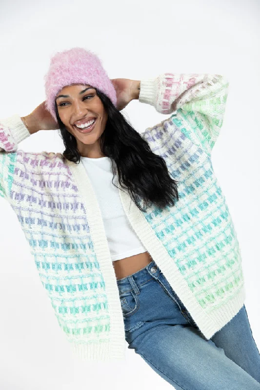 Have It All Cream Multi Color Waffle Cardigan