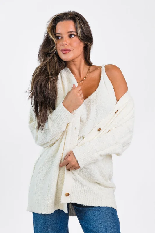 It's All True Ivory Fuzzy Cardigan And Tank Set SALE FINAL SALE