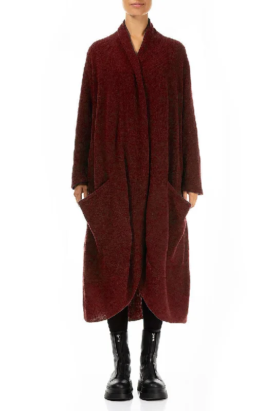 Long Open Maroon Wool Cardigan