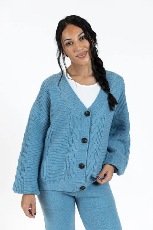 Real Karma Blue Cable Knit Cardigan