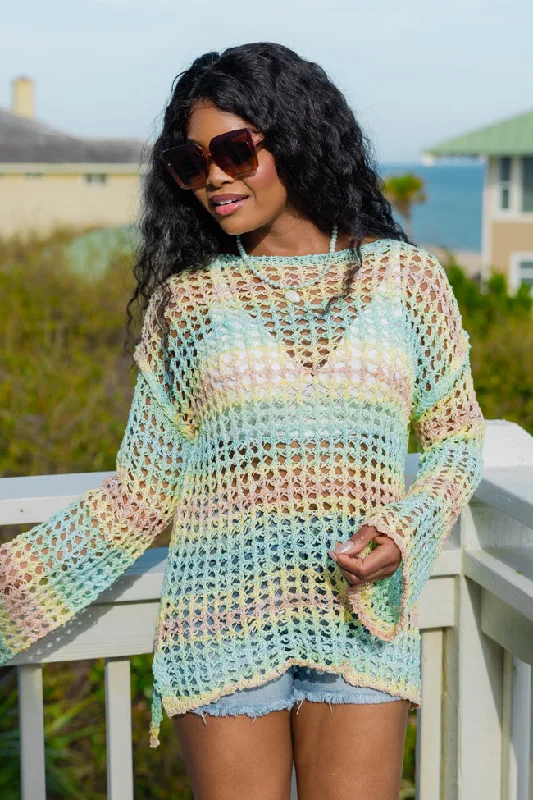 Reality Called Yellow and Mint Multi Stripe Open Knit Sweater